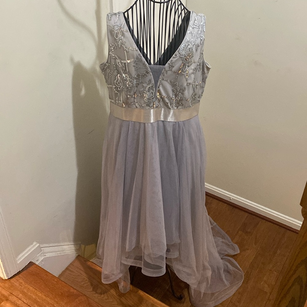 Beautiful high-low three layer silver dress . Pre-owned .